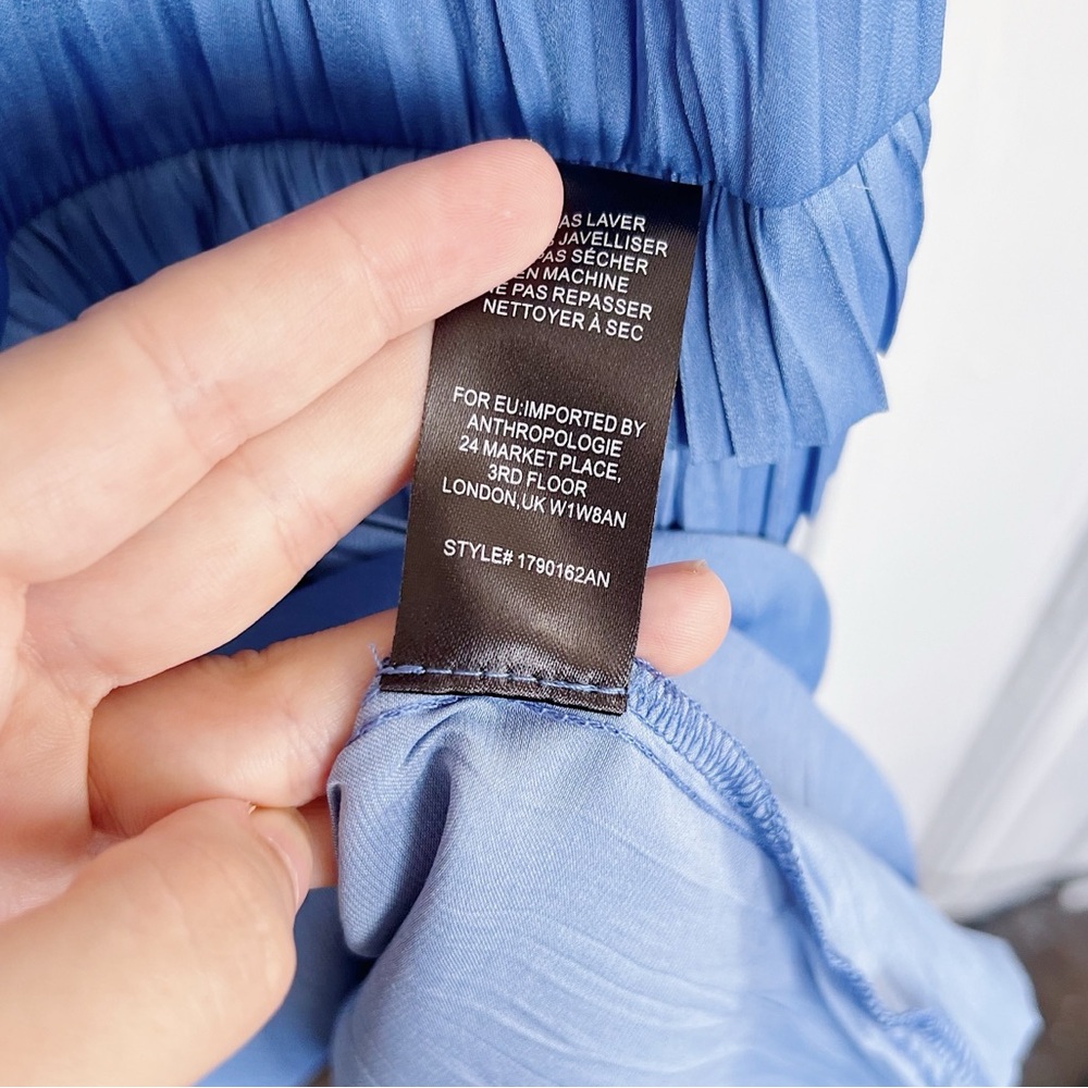 Current Air • Anthropologie Sereia Pleated Midi Dress blue flutter sleeve - Picture 9 of 13